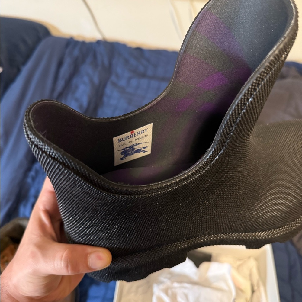 Burberry Black Textured Slip-On Rain Boots - Picture 5 of 7